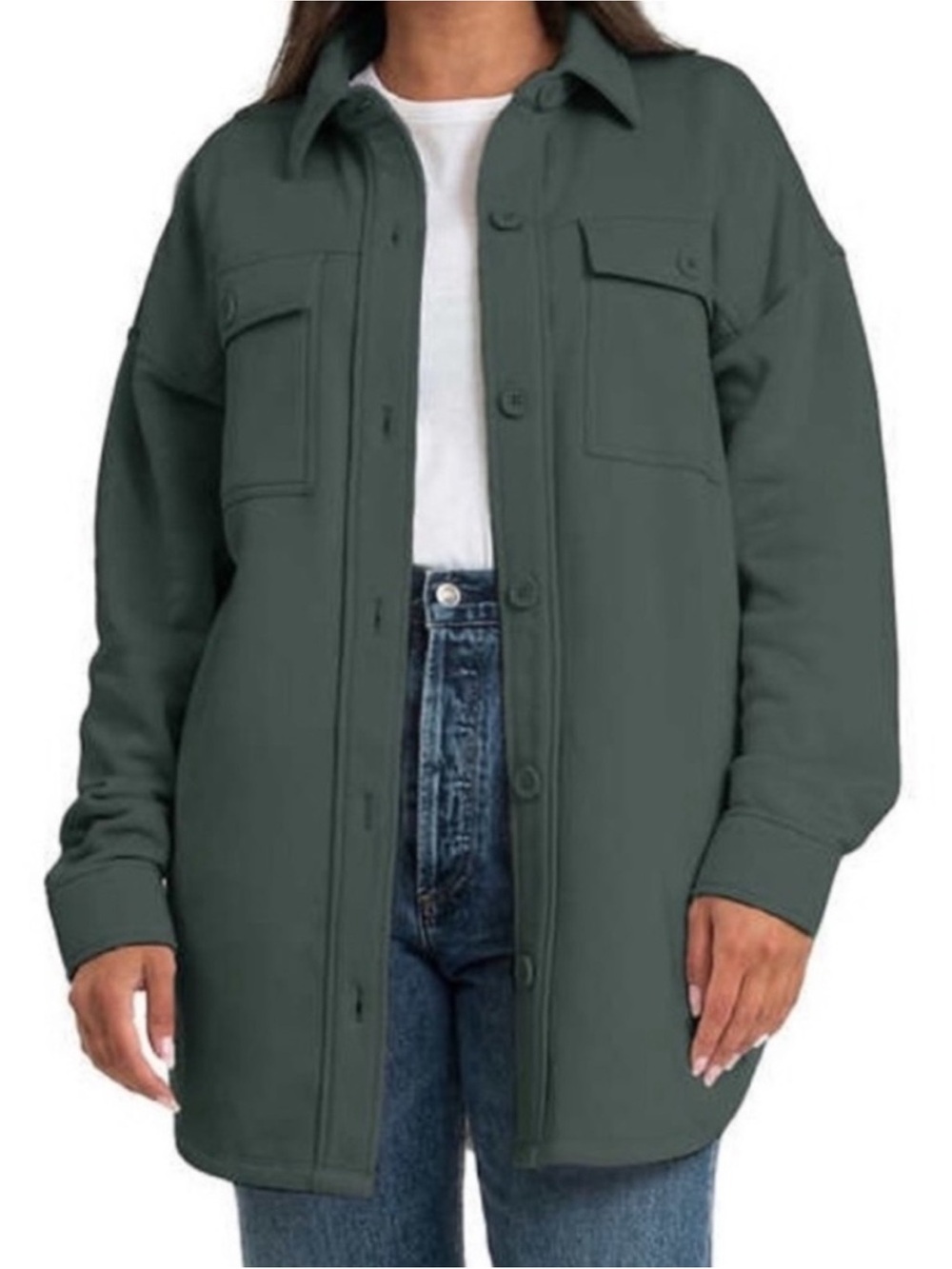 Oversized Lazypants Button-Up Shacket in green